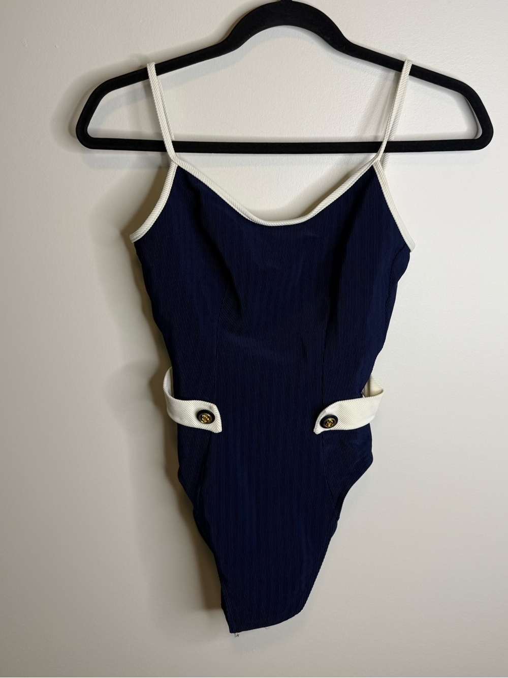 Christina Navy One-Piece Swimsuit with Cream Trim vintage size 10